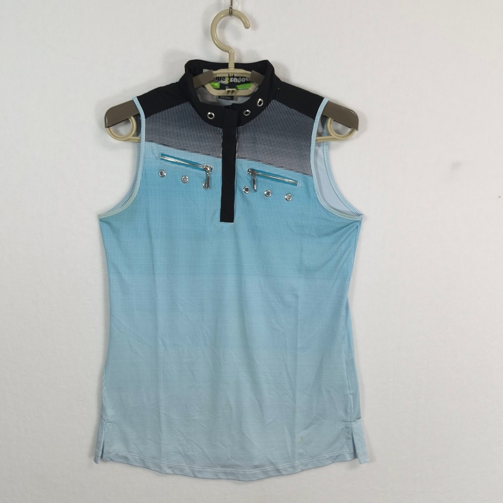 Jamie Sadock Golf Top Womens XS Blue Sleeveless Quarter Zip Grommet